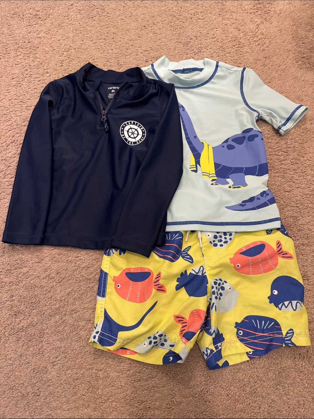 Kids Swim Set with Dinosaur and Fish Print